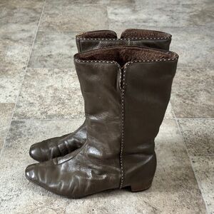 Vintage Olive Green Leather Ankle Boots Size 8.5 Women